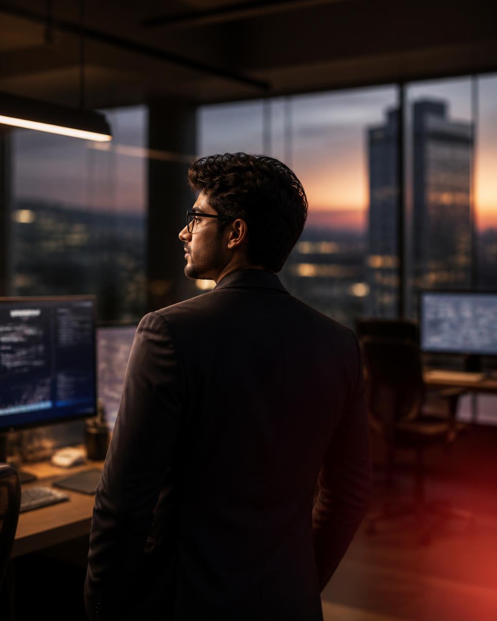 Young Indian technology professional in a modern Bengaluru office